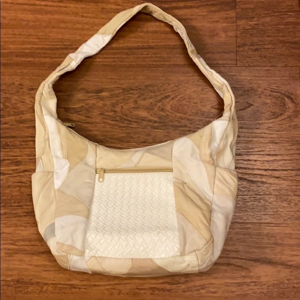 White leather like patchwork purse